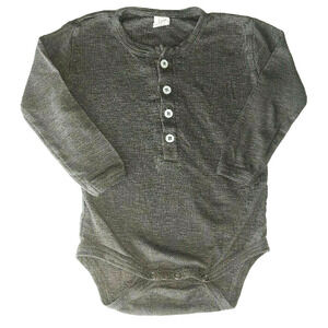 Kate Quinn Organics 18-24 Months Grey Pointelle Henley Bodysuit Onesie